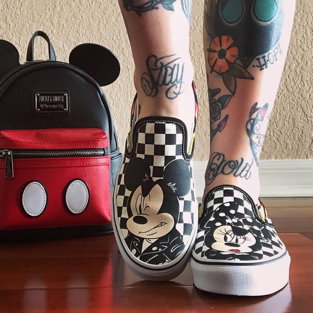Vans X Disney Mickey and Minnie checkerboard slip on